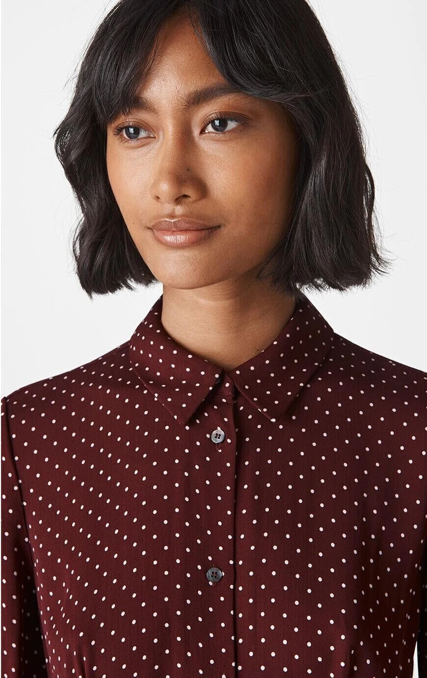 Whistles Burgundy Margot Spot Shirt Dress UK 16 Royal Kate Princess Midi  | eBay | eBay US