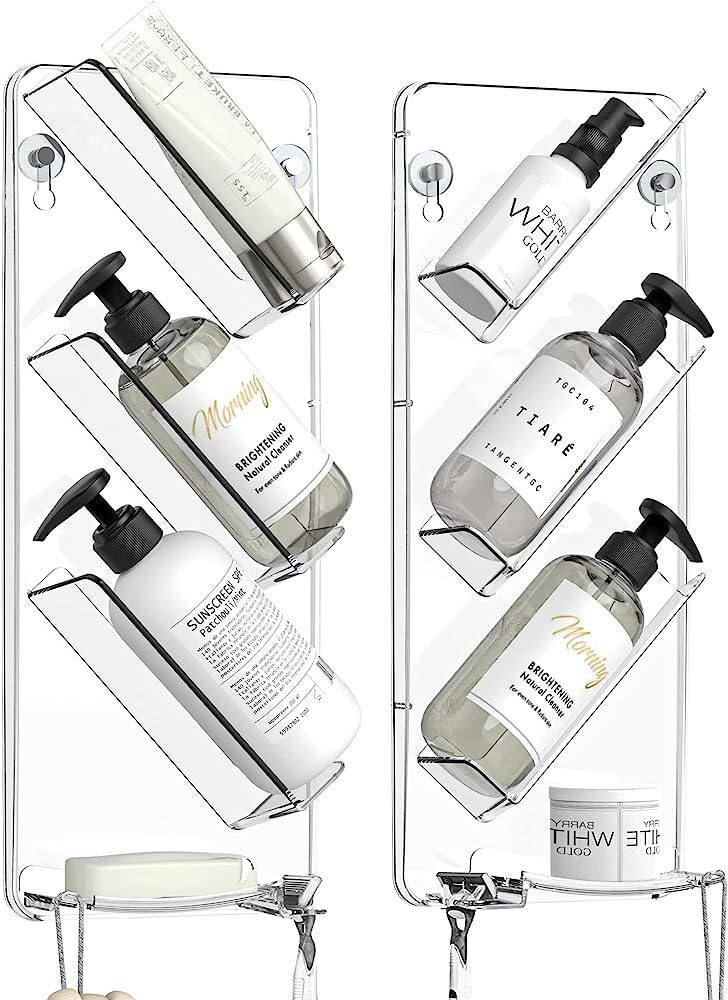 SEE SPRING 2 Pack Acrylic Shower Caddy Clear Plastic Shampoo Holder for Wall Bathroom Organizer B... | Amazon (US)