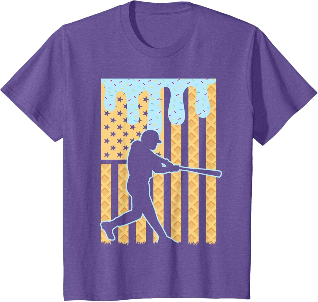 Baseball Drip Boys Dripping Ice Cream Baseball American Flag T-Shirt | Amazon (US)