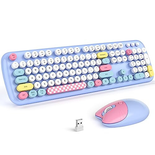 Wireless Keyboard and Mouse Combo, 2.4G Retro Typewriter Keyboard with Number Pad and Cute Ambidextrous Wireless Mouse for Computer Laptop | Amazon (US)