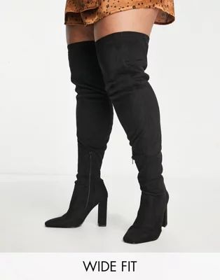 ASOS DESIGN Curve Kenni block heel over-the-knee boots in black | ASOS (Global)