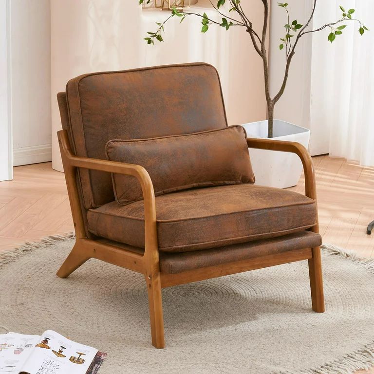 UBesGoo Modern Wood Club Chair Bronzing Cloth Fabric Upholstered Reading Accent Chair with Solid ... | Walmart (US)