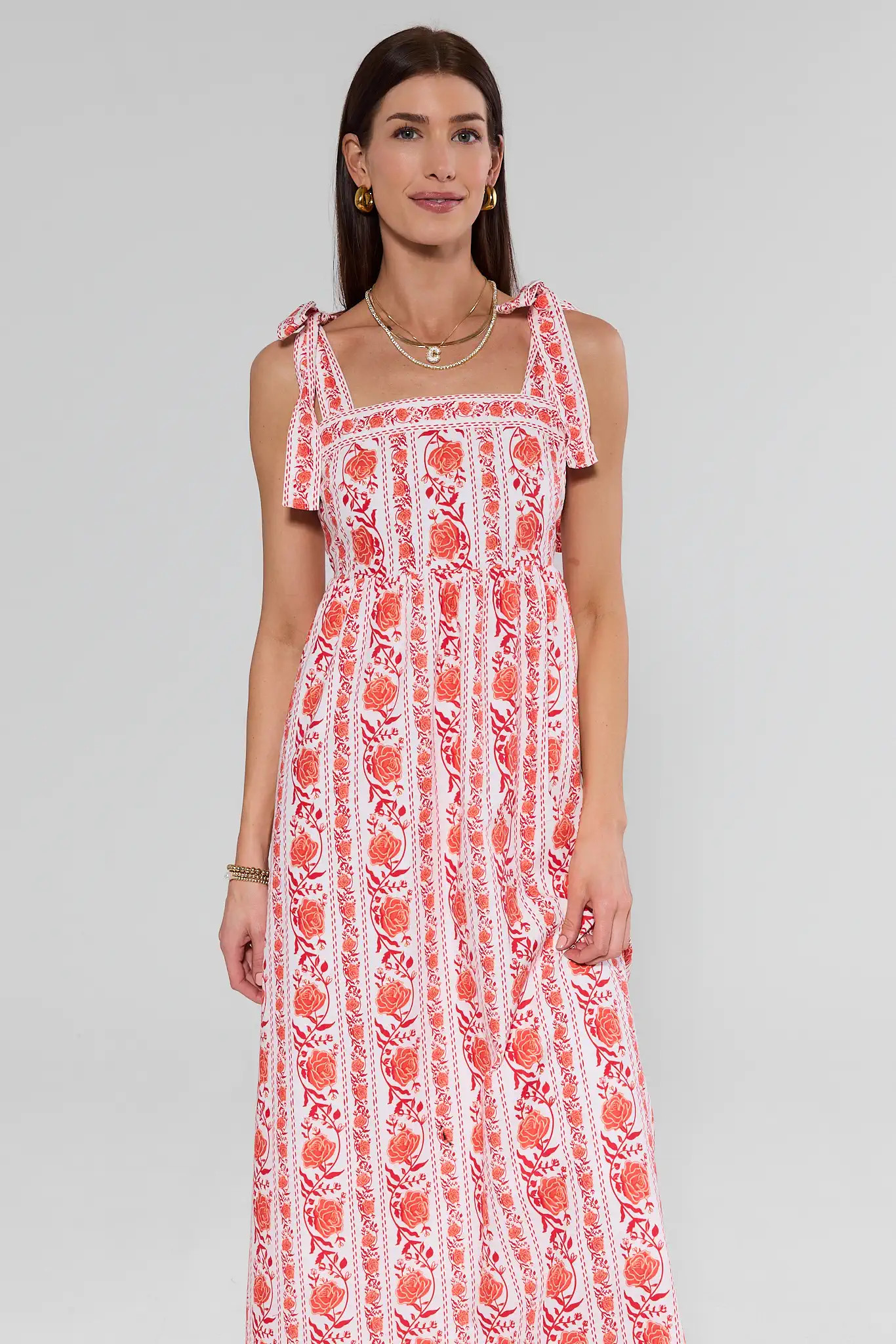 Monica Orange Block Print Midi Dress | Avara