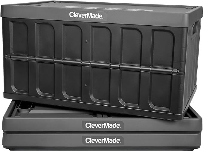 CleverMade 62L Collapsible Storage Bins with Lids - Folding Plastic Stackable Utility Crates, Sol... | Amazon (US)