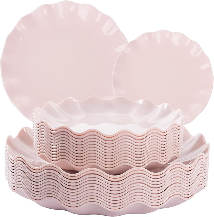 LIYH 24 Pcs Pink Plates Reusable, Pink Plastic Scalloped Plate Durable and Dishwasher Safe,Baby S... | Amazon (US)