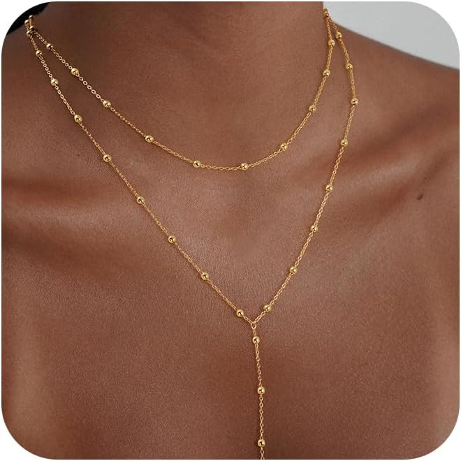 Lariat Gold Necklace for Women Dainty Long 14K Gold Plated Y-Shaped Body Chain Choker Necklace Tr... | Amazon (US)