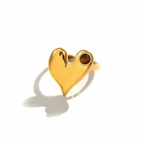 Dikixe Elegant Heart-Shaped Brown Tiger’s Eye Ring, Gold-Plated Stainless Steel Open Adjustable Ring Unique Bold Design for Women | Amazon (US)