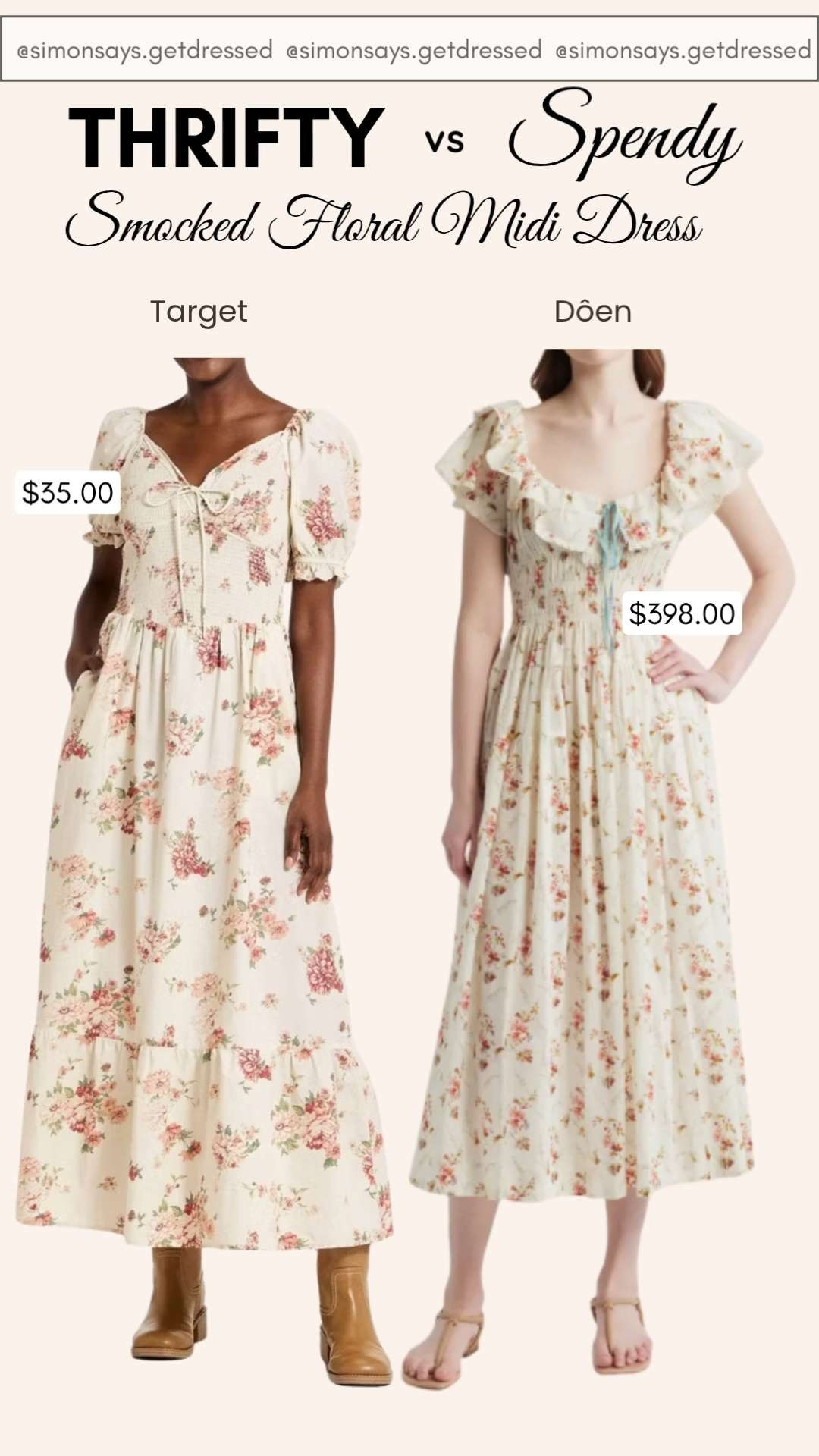 Thrifty vs Spendy 🌸✨ Smocked Floral Midi Dress Edition Same dreamy silhouette, same flattering smocked fit… but which one’s your vibe? 💭 ✔️ Budget-friendly find that looks luxe ✔️ Splurge-worthy piece with premium details No matter your pick, you’re getting effortless, feminine style that works for brunch dates, vacations, and everything in between 💐 

Hit the bell in my LTK 🔔 (top right) so you get all the exclusives first! LTKMothersDay LTKootd LTKBeauty 

 