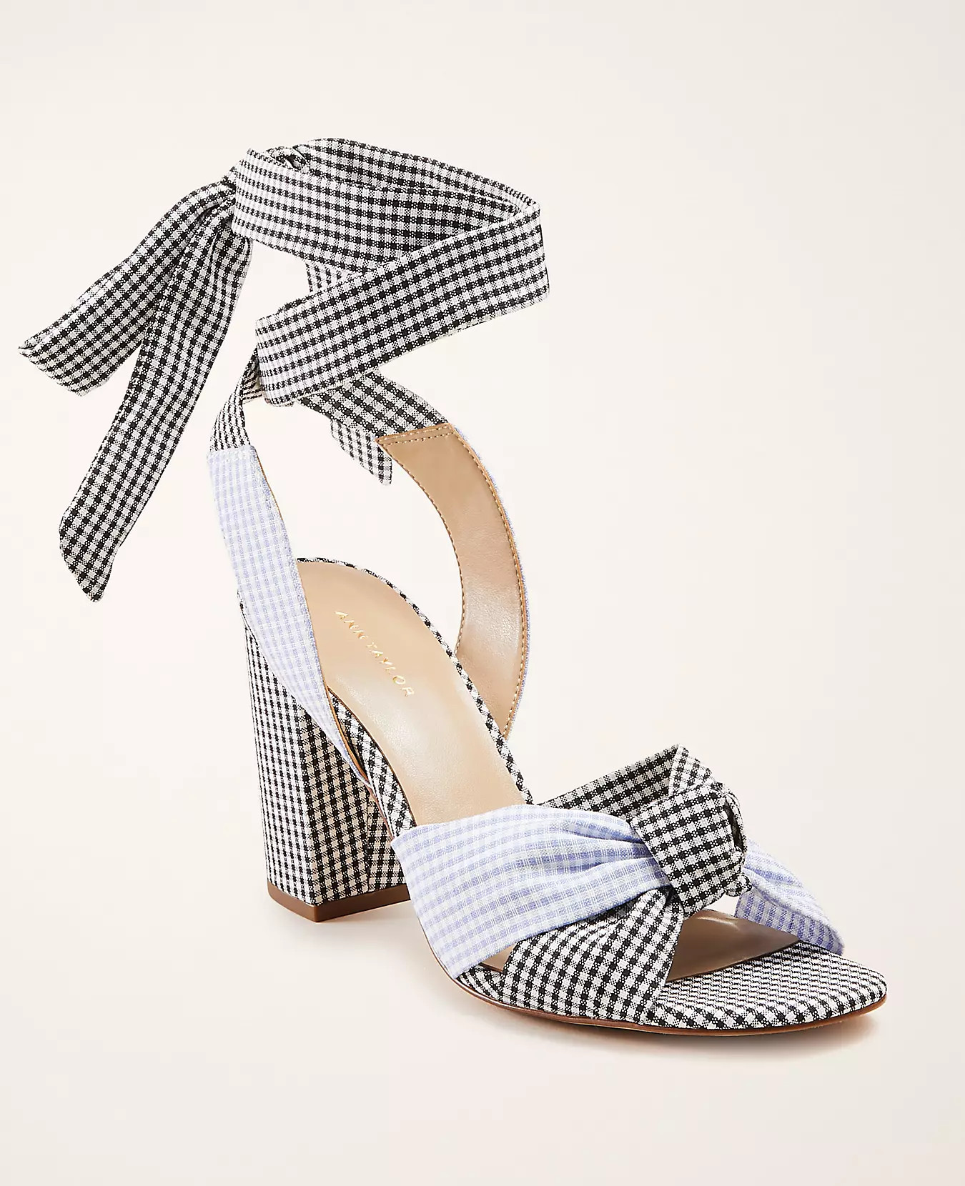 Lili Gingham Knot Patent Block Heel Sandals | Ann Taylor | Ann Taylor (US)