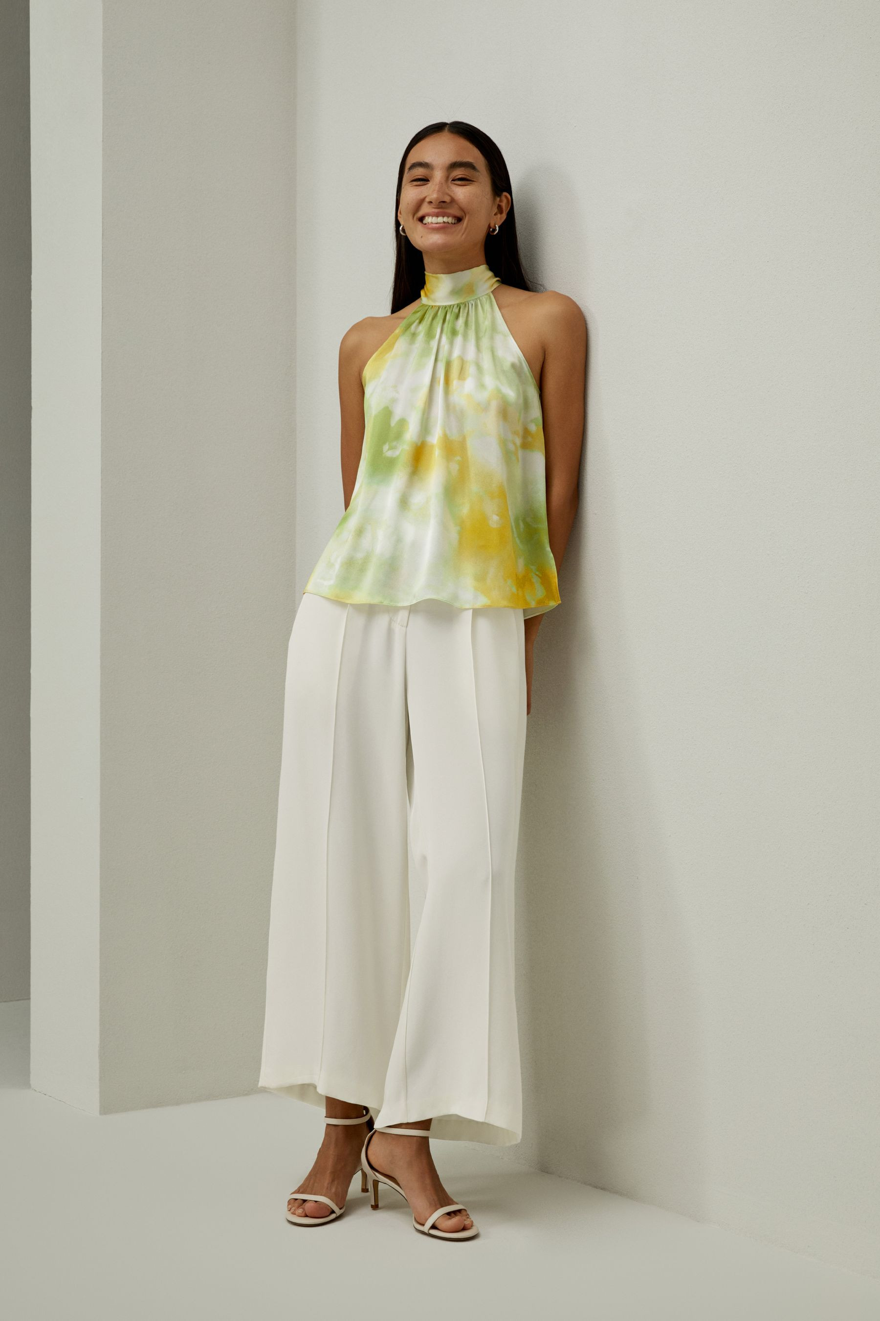 Print Silk Halter Neck Top | LILYSILK