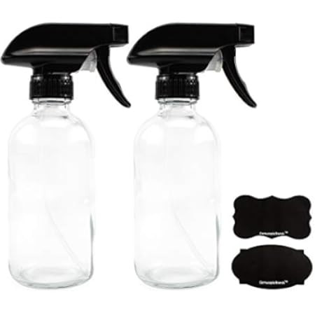 Cornucopia 16oz Clear Glass Spray Bottles w/Chalk Labels (2 Pack); Boston Round Bottles with 3-Setti | Amazon (US)