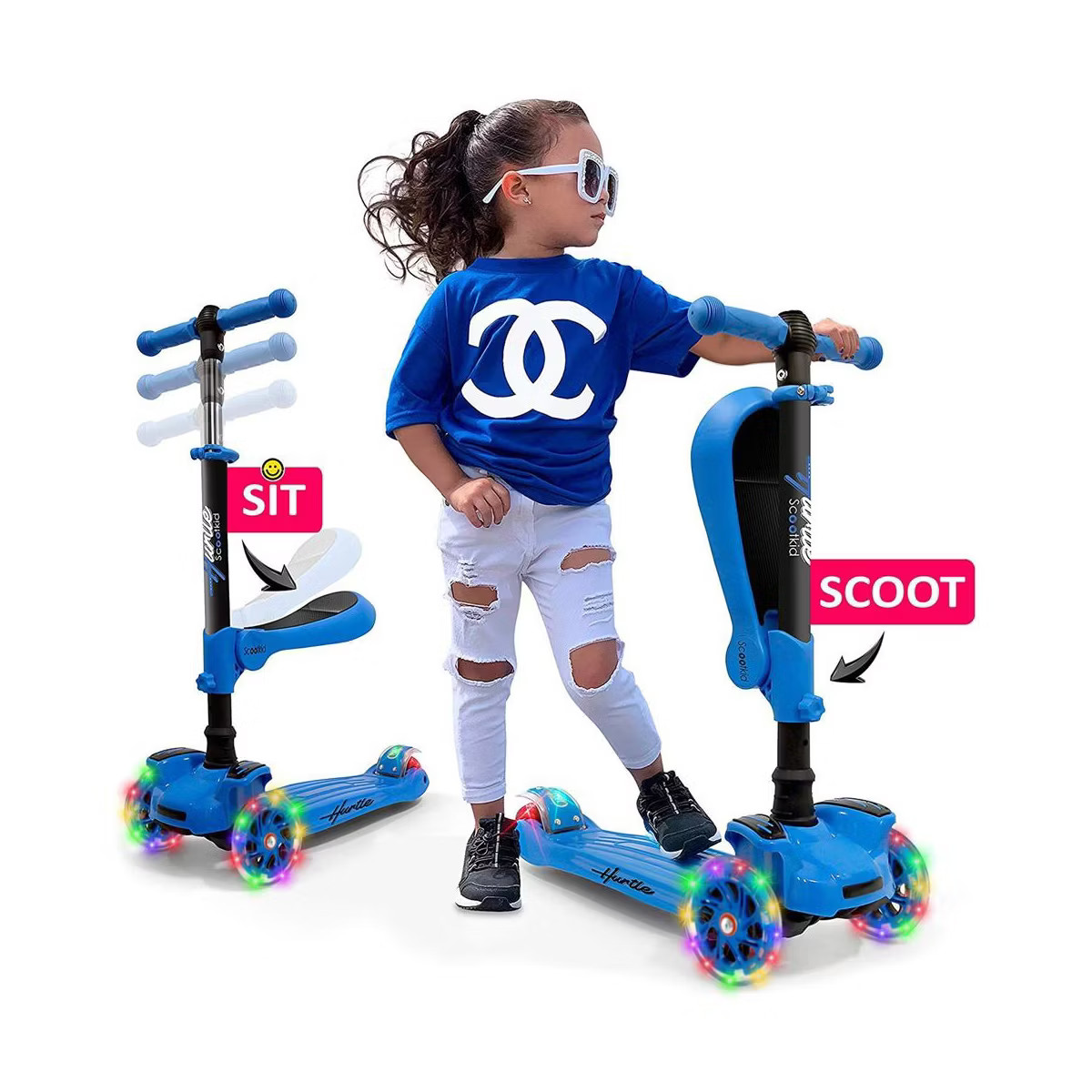 Hurtle ScootKid 3-Wheel Toddler Toy Scooter with LED Lights, Ages 1+, Fold-Out Seat | Target