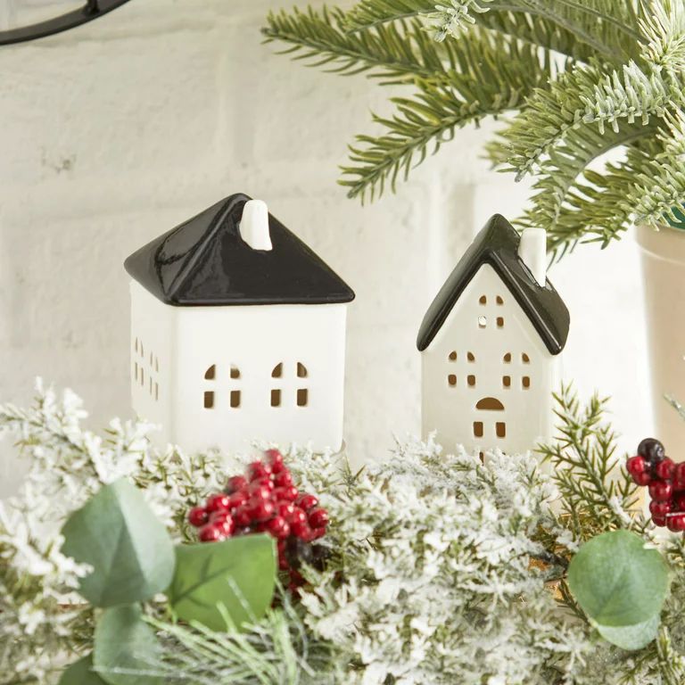 Holiday Time White House Black Roof Tabletop Christmas Decorations, 2 Pack | Walmart (US)