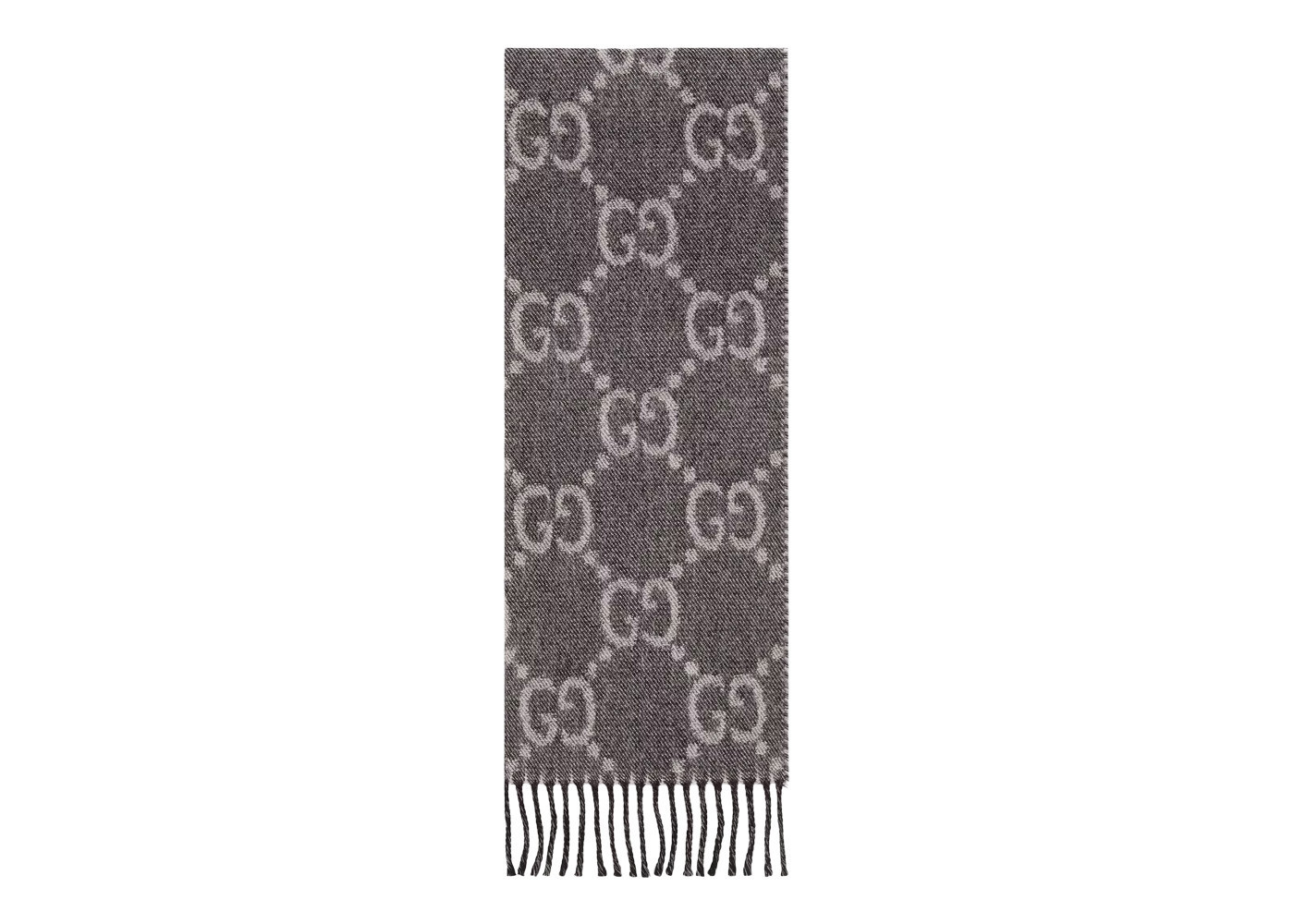 Men's Gucci GG Jacquard Pattern Knit Scarf with Tassels in Grey/Black | StockX