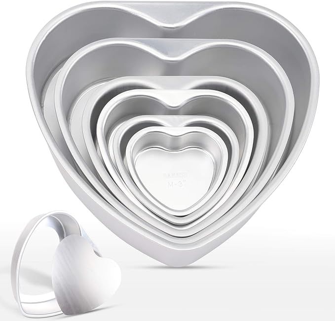 6-Piece Heart Shaped Cake Pan Set, 3/4/5/6/8/10 Inch Aluminium Cake Baking Pans, Muffin Cheesecak... | Amazon (US)