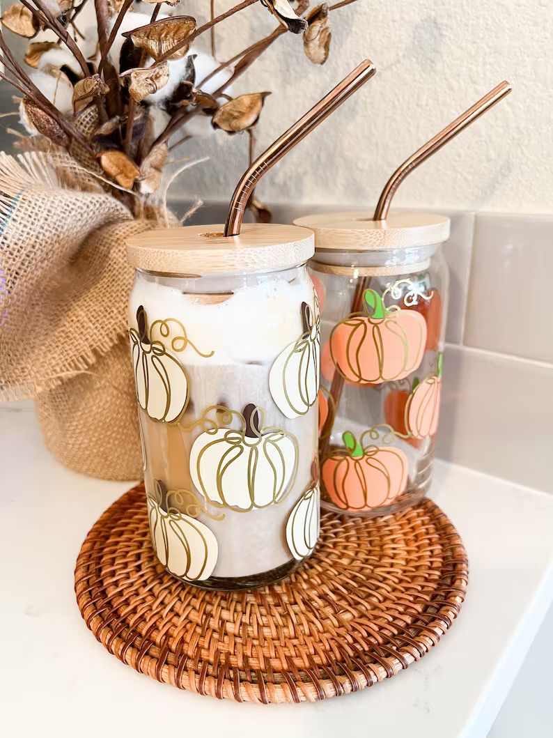 Pumpkin Coffee Cup, Fall Season Gift, Pumpkin Season Design, Ice Coffee Drink, 16 oz Can Glass, P... | Etsy (US)