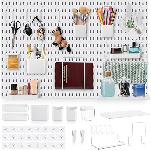 Unittype 17 Pcs Peg Board Combination Kit, 6 Plastic Wall Pegboard with 11 Accessories, 33" x 22"... | Amazon (US)