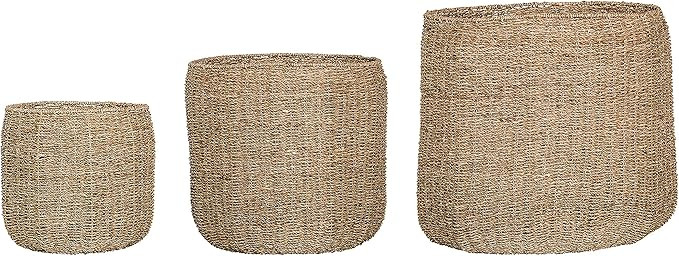 Bloomingville Set of 3 Round Beige Natural Seagrass Baskets | Amazon (US)