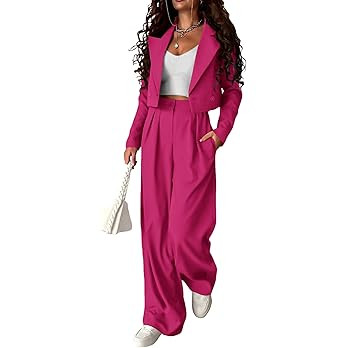 KIRUNDO Business Casual Outfits for Women 2025 Fall 2 Piece Cropped Blazer Jackets Wide Leg Pants... | Amazon (US)
