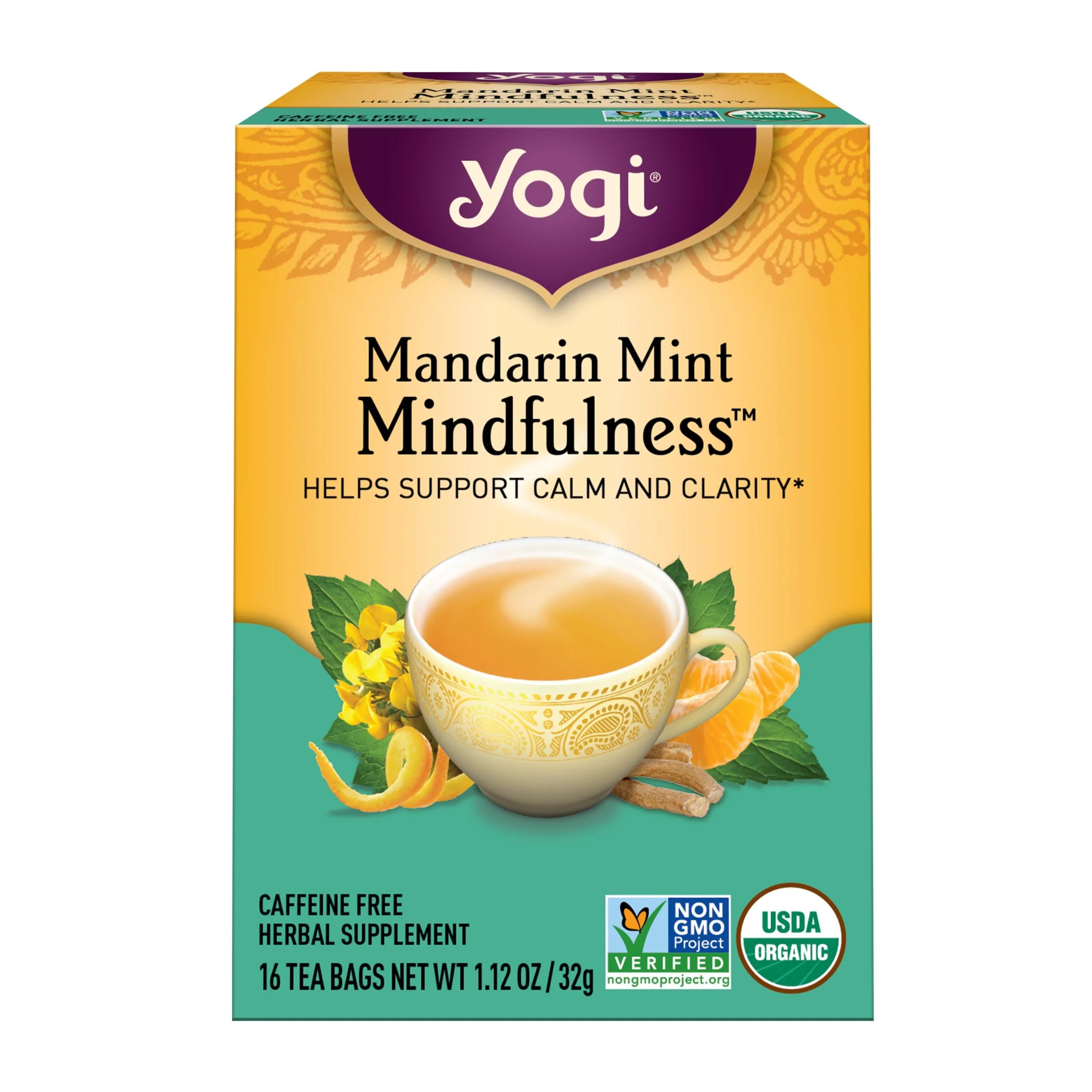 Yogi Tea Mandarin Mint Mindfulness, Organic Herbal Tea Bags, 16 Organic Tea Bags | Walmart (US)