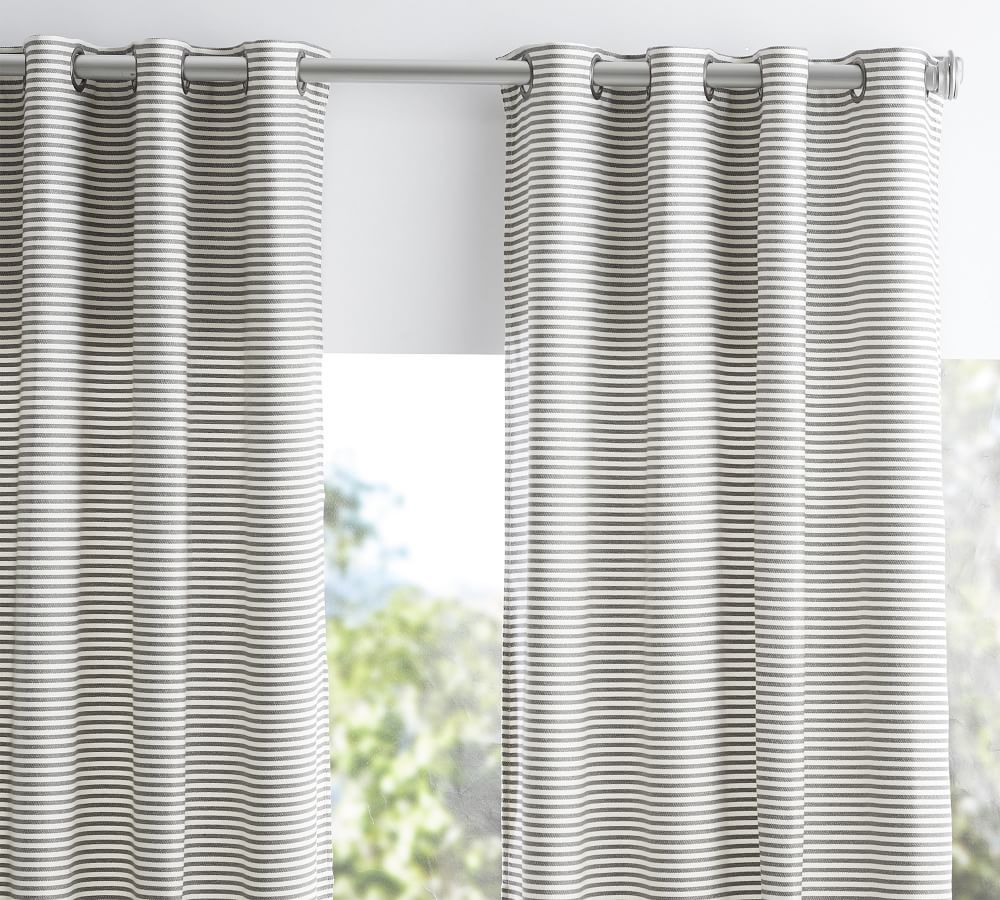Sunbrella® Bungalow Striped Outdoor Grommet Curtain | Pottery Barn (US)