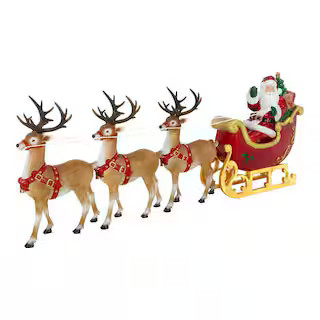 9 ft. Giant-Sized LED Santa's Sleigh with Reindeer Holiday Yard Decoration Y9 | The Home Depot