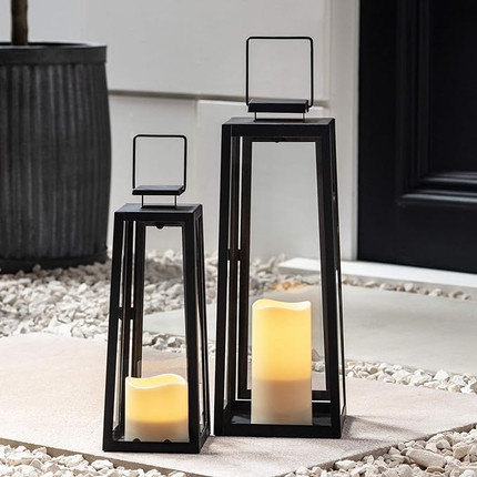 Click for more info about Lights4fun, Inc. Set of Two Black Metal Battery Operated LED Flameless Candle Lanterns for Indoor...