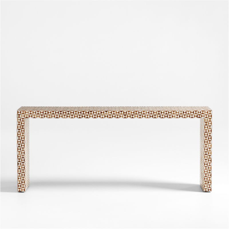 Intarsia 72" Rectangular Mosaic Teak Wood Console Table + Reviews | Crate & Barrel | Crate & Barrel