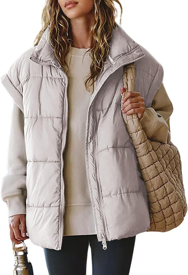 Daacee Women's Oversized Puffer Vest Lightweight Warm Cap Sleeve Puffy Bubble Outerwear Vests wit... | Amazon (US)