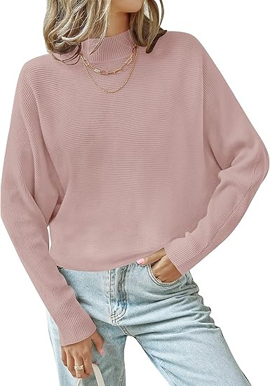 ZESICA Women's 2024 Fall Turtleneck Batwing Long Sleeve Ribbed Knit Casual Soft Pullover Sweater ... | Amazon (US)