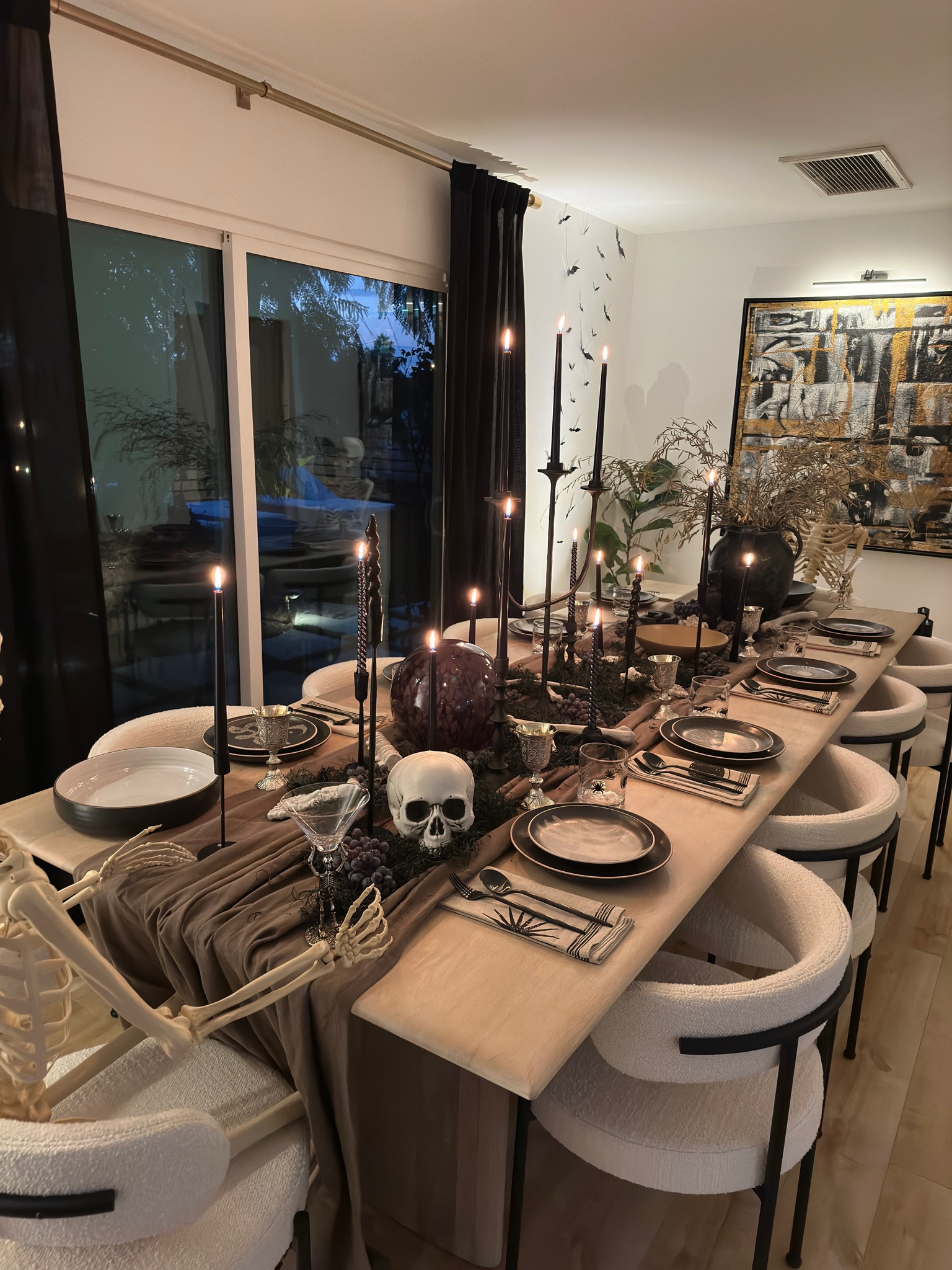 Halloween dinner party tablescape ☠️🍸🍴 #halloween #halloweendecor #dinnerparty #tablescape 

#LTKhome #LTKSeasonal