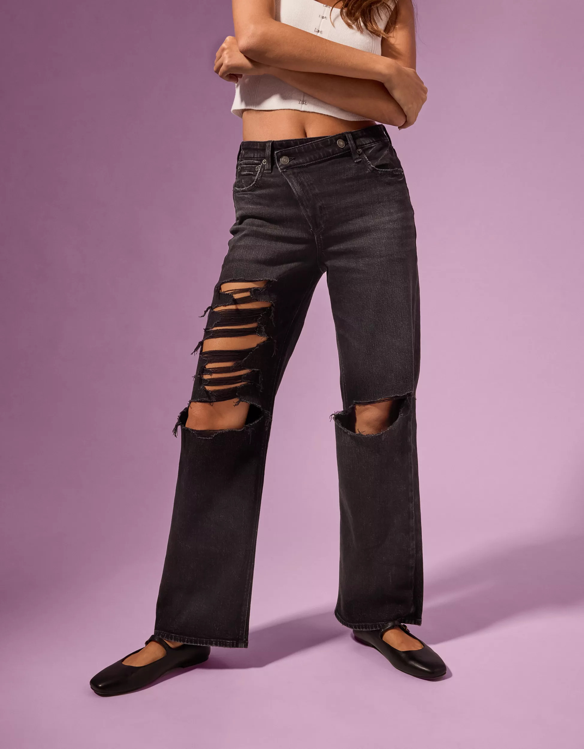 Coco Gauff x AE Stretch High-Waisted Crossover Stovepipe Jean | American Eagle Outfitters (US & CA)