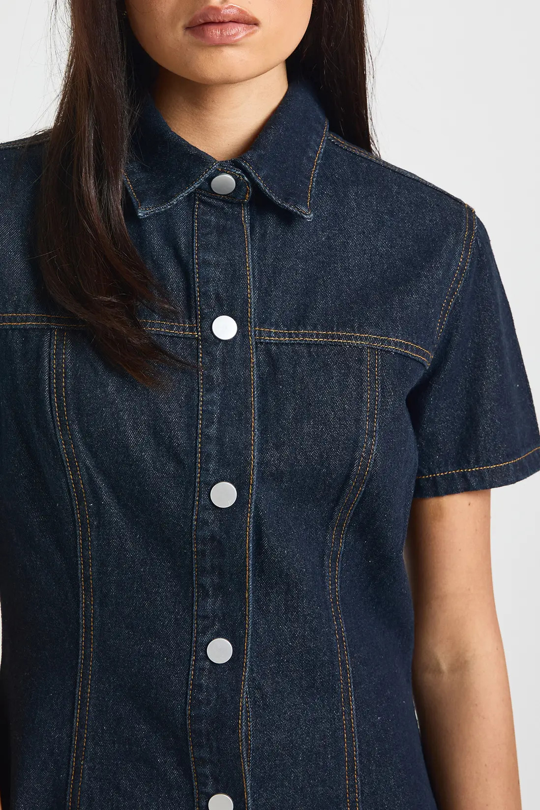Indigo Short Sleeve Cinched Waist Denim Dress | Boohoo | Boohoo.com (UK & IE)