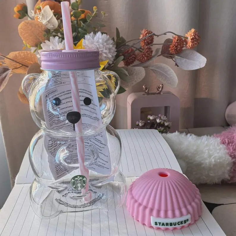 2026 Starbucks Bearista Pink Bear Glass Tumbler Cold Cup with Straw 20oz 591ml | Etsy (Global)