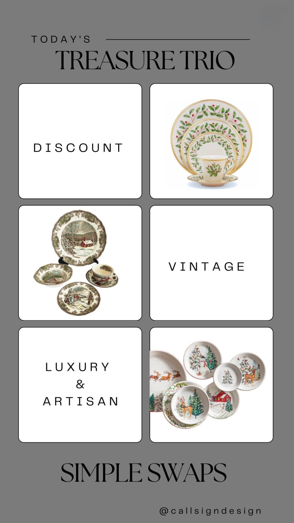 Celebrate the holidays with these gorgeous dinnerware sets. Perfect for your festive table. Don't miss the daily deals on LTK! 🎄🍽️

#Christmas #ChristmasDecor #WhiteChristmas #TraditionalChristmas #VintageChristmas #CallSignDesign #Vintage #Luxury #InteriorDesign #InteriorDecorating #Elegance #Chandelier #OldWorldCharm #DesignStyle #CastleCore #OldWorldCharm  #SimpleSwaps