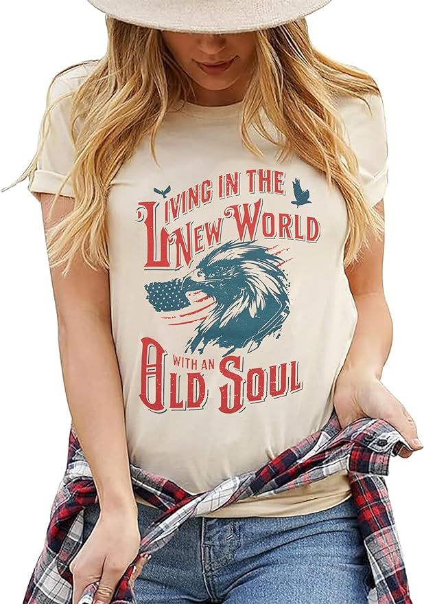 Living in The New World Shirt Country Music Concert Shirt Women Eagle and USA Flag T-Shirt Casual... | Amazon (US)