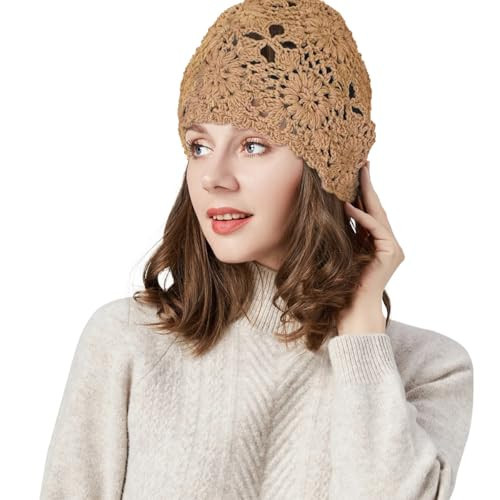 Women's Cotton Crochet Slouchy Beanie Hat - Handmade Knit Skull Cap for All Seasons | Soft & Breathable Summer, Fall, Winter & Spring Beanie | Boho Chic Fashion Accessory (Vintage Style,Brown) | Amazon (US)