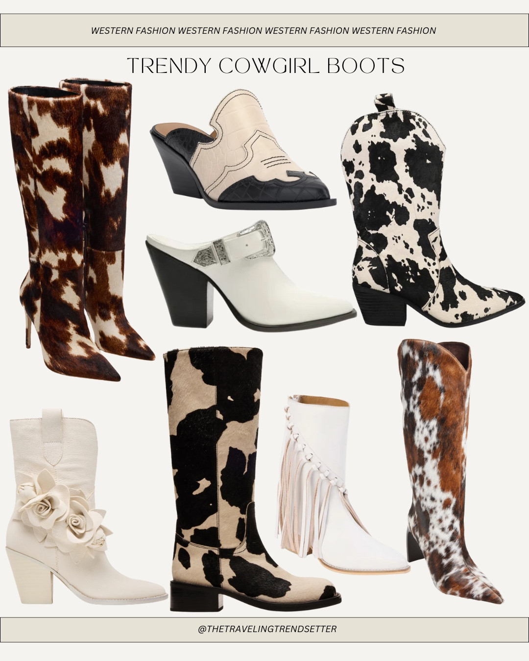 Fun cow print cowgirl boots cowboy boots - western shoes - mules - fringe boots 

#LTKFindsUnder100 #LTKShoeCrush #LTKStyleTip