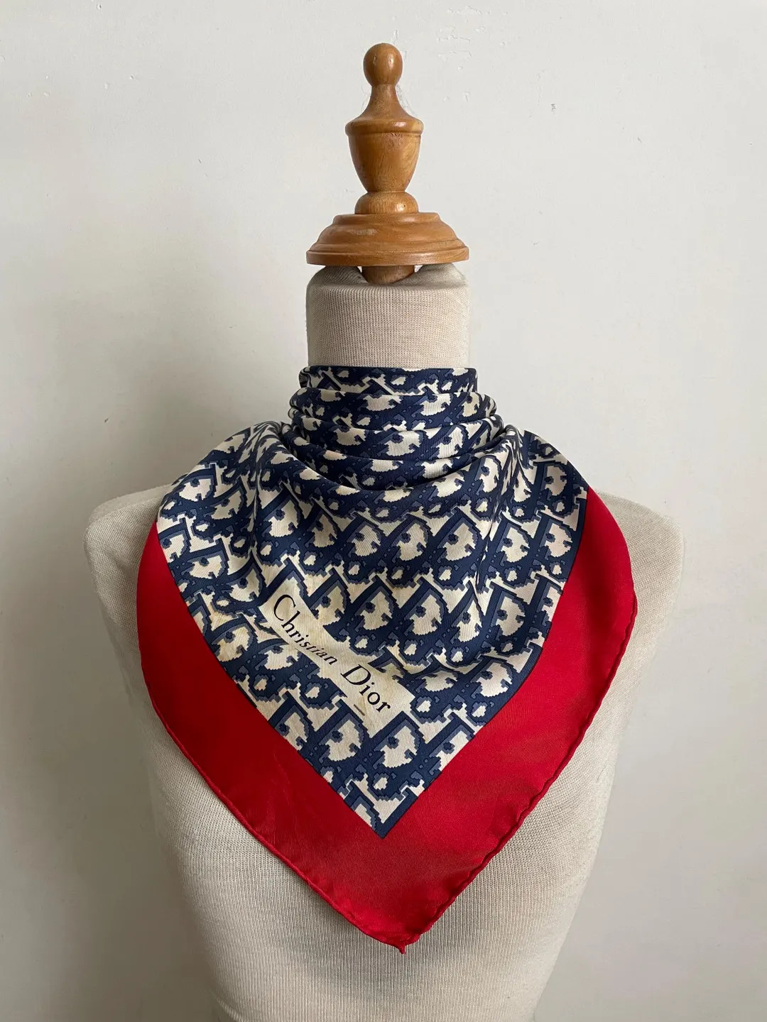 Vintage Christian Dior Silk Scarf in Red Border Monogram Pattern Design Vintage Headscarf Necksca... | Etsy (US)