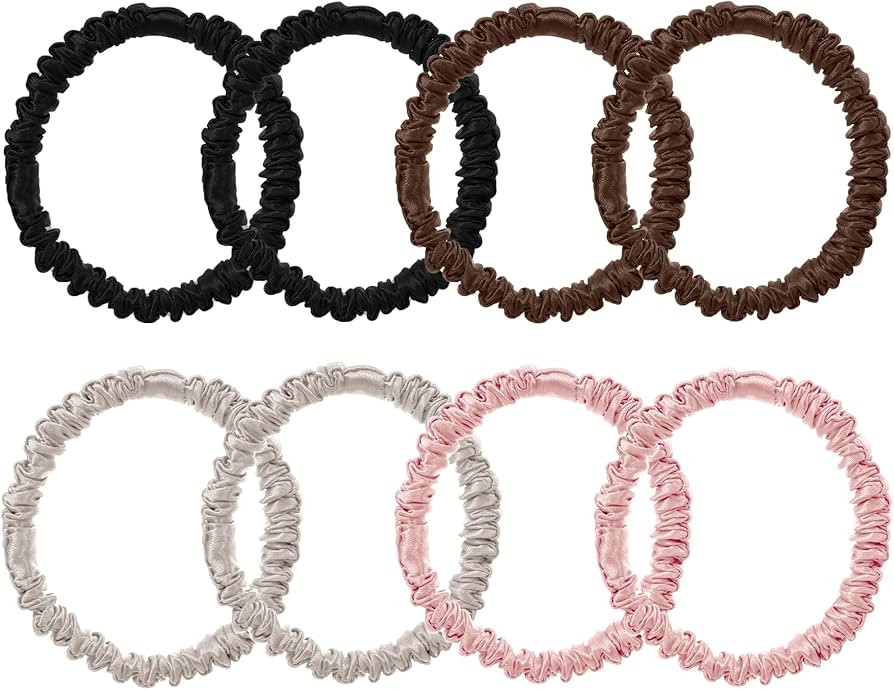 8 Pcs 100% Pure Mulberry Silk Hair Scrunchies for Women & Girls - Silky Hair Ties for Thick, Thin... | Amazon (US)