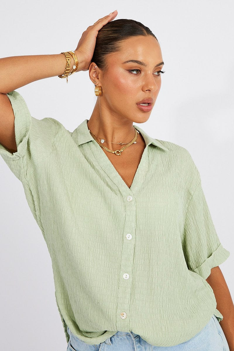 Green Textured Shirt Short Sleeve | Ally Fashion (US, Australia & New Zealand)