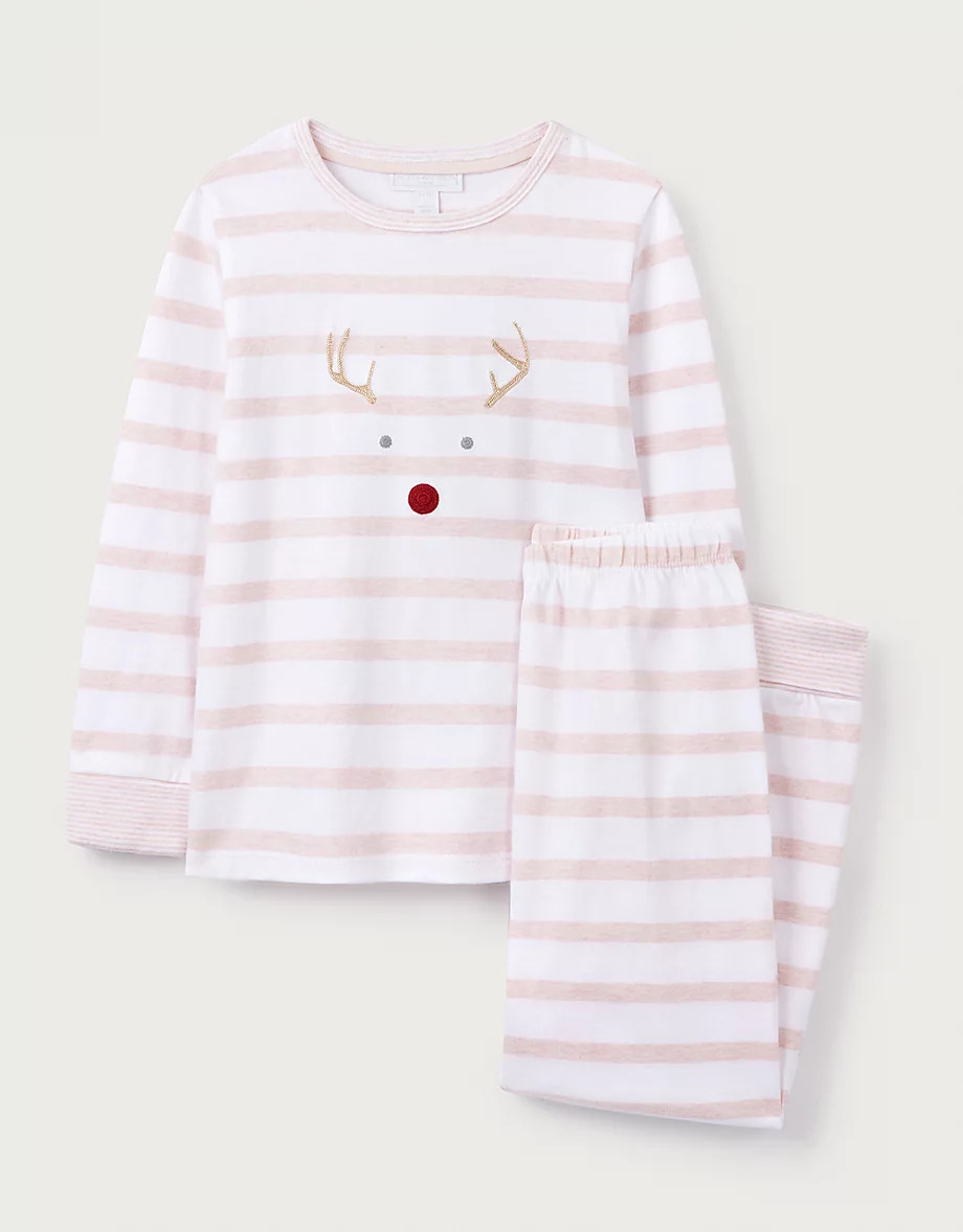 Organic Cotton Slim Fit Jingles Pink Stripe Pyjamas (2–12yrs) | The White Company UK & ROW