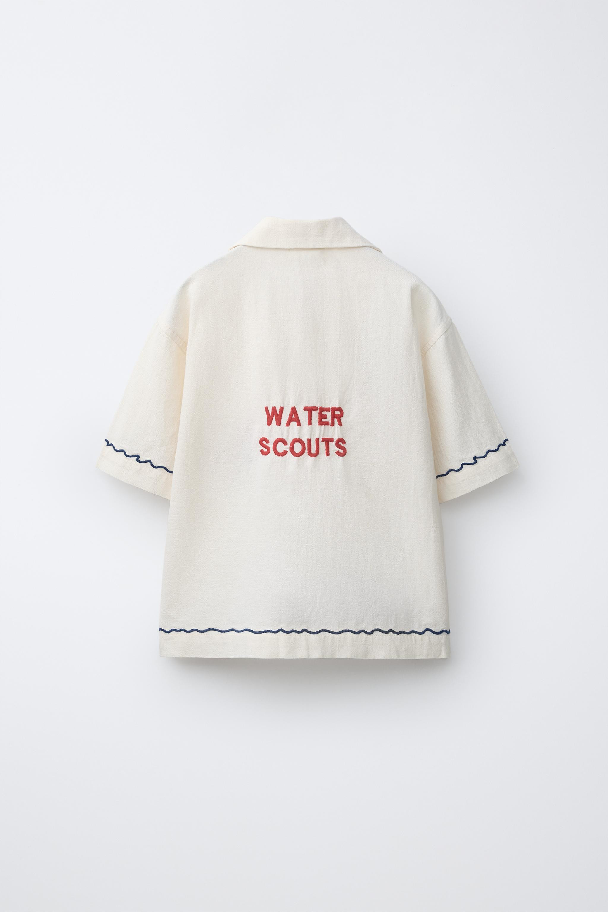 EMBROIDERED LINEN BLEND BOWLING SHIRT | Zara UK