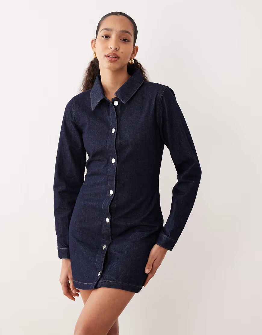 ASOS DESIGN fitted denim shirt dress with long sleeves in indigo-Blue | ASOS (Global)
