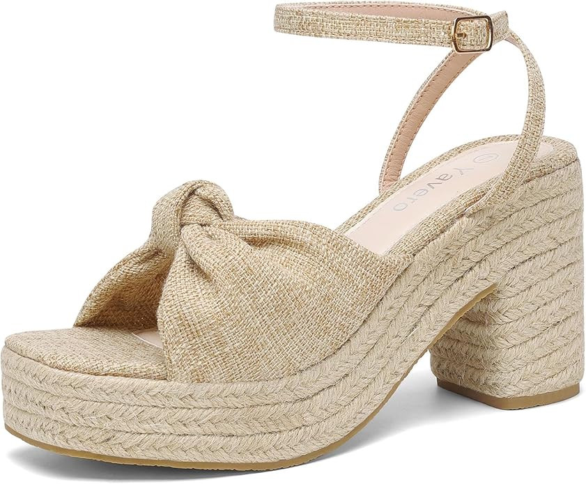 Women's Espadrille Platform Wedge Sandals Open Square Toe Chunky Sandals Bow Sandals for Vacation | Amazon (US)