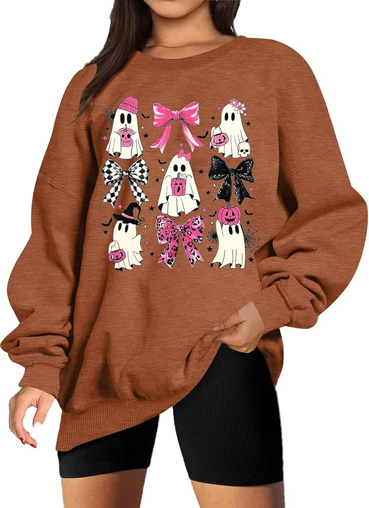 LUKYCILD Ghost Halloween Sweatshirt, Oversized Long Sleeve Shirt | Amazon (US)