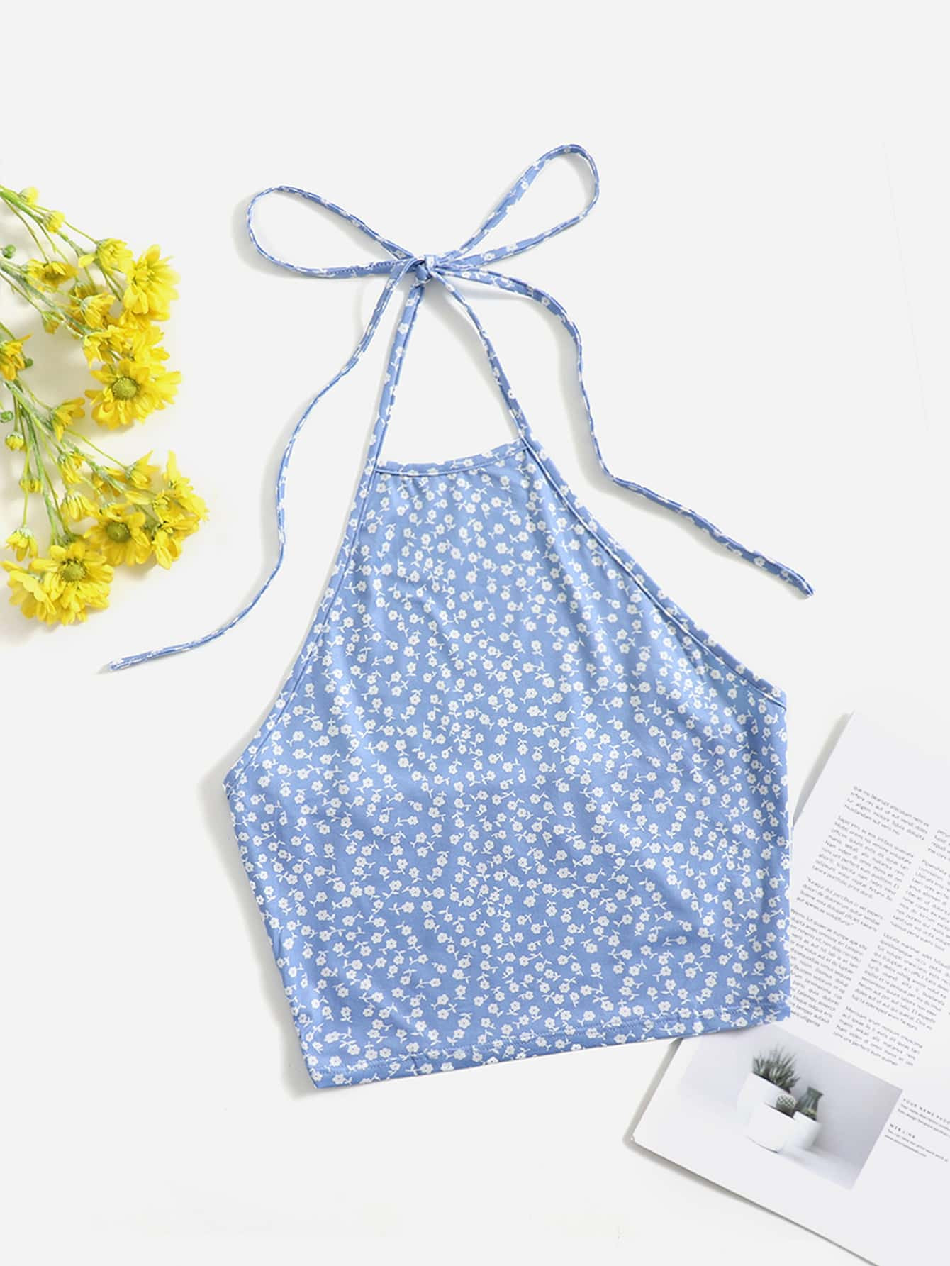 SHEIN VCAY Self Tie Ditsy Floral Halter Top
       
              
              $3.49        
  ... | SHEIN