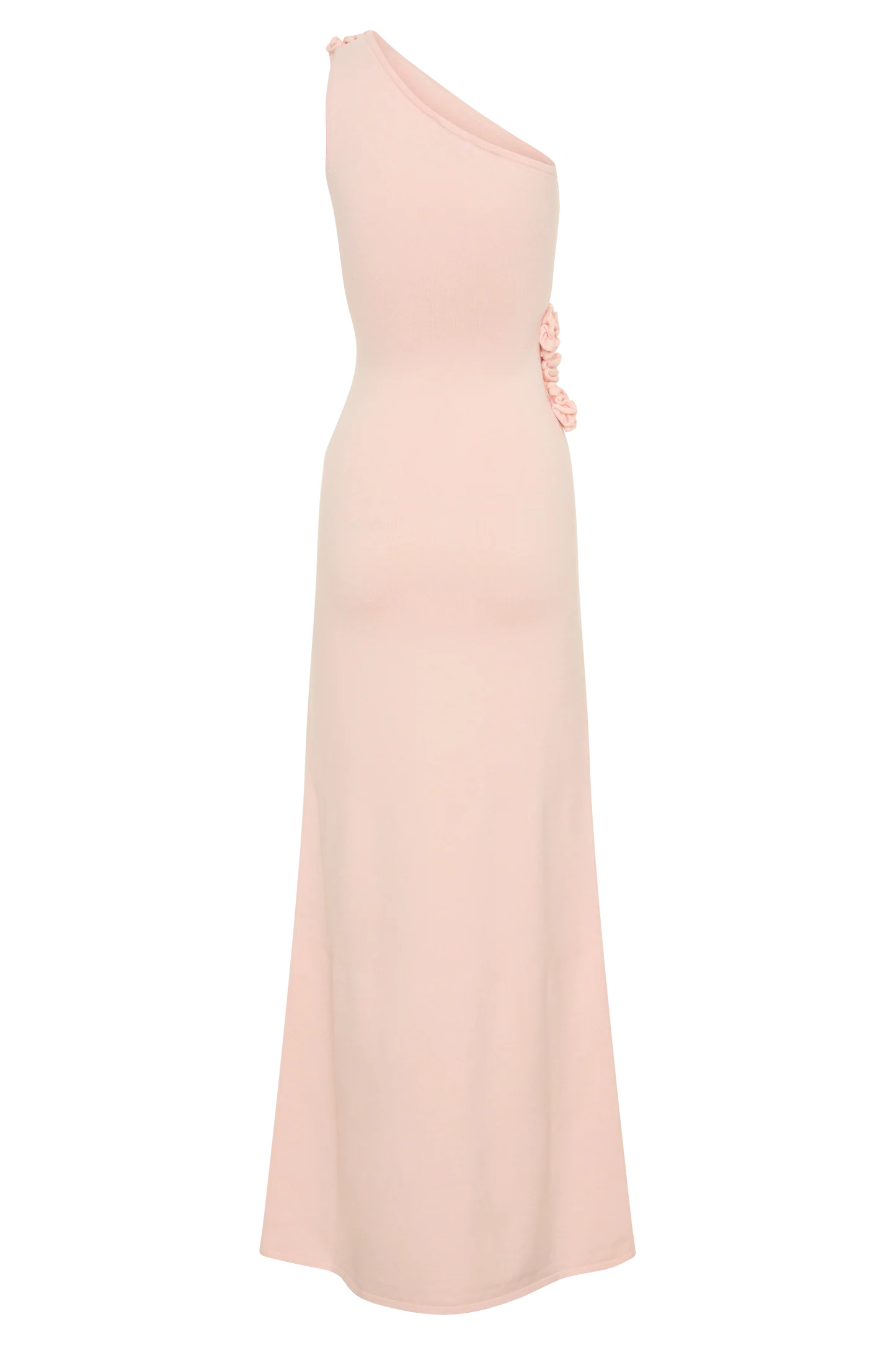Paloma One Shoulder Knit Maxi Dress With Flowers - Baby Pink | MESHKI US