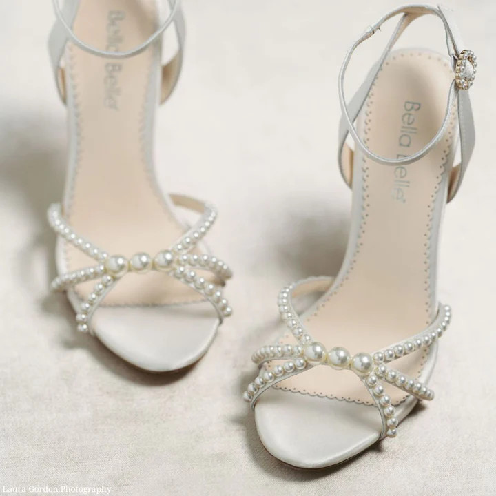 3-Inch Pearl Strap Block Heels with Pearl Ankle Straps | Bella Belle Shoes