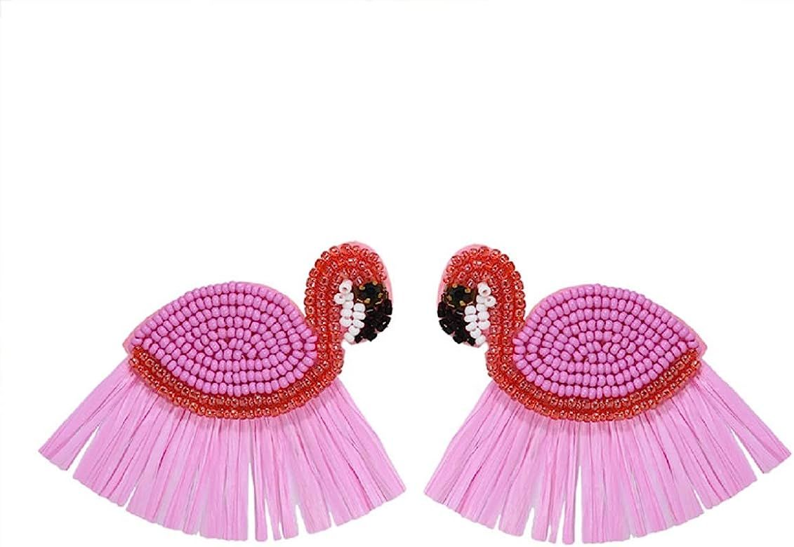 Handmade Flamingo Lobster Beaded Drop Dangle Earrings Beads Tassel Alpaca for Women Girls Cute An... | Amazon (US)